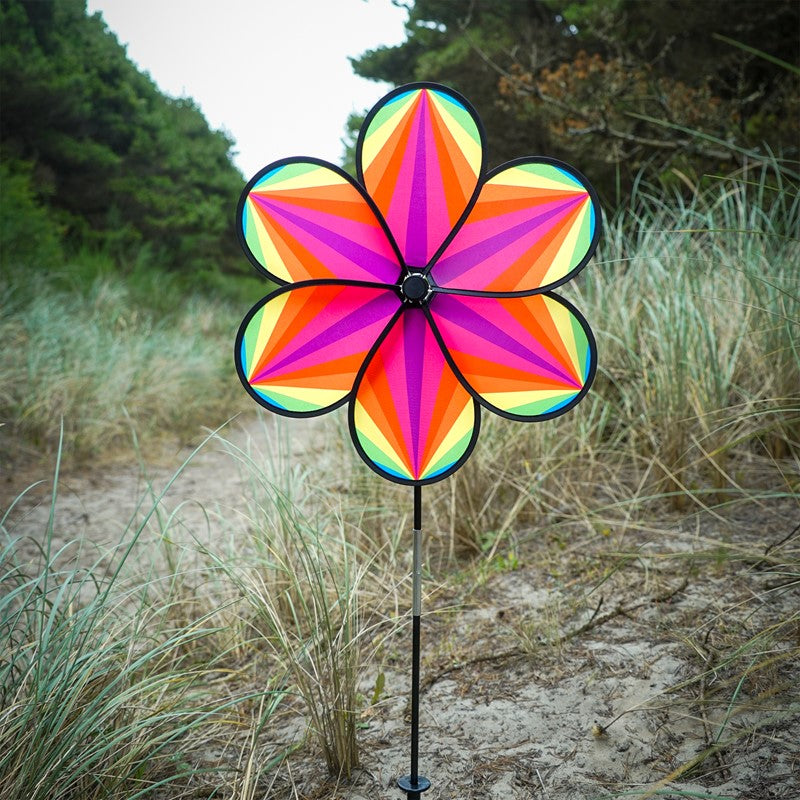 Outdoor Image of 19 inch Rainbow Star Flower Wheel Ground Spinner