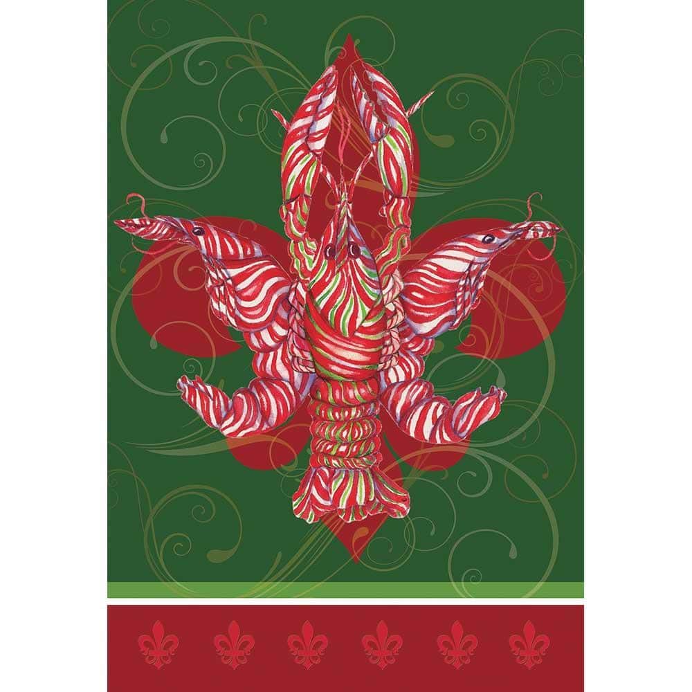 30x44 Peppermint Crawfish printed banner flag with candy stripe artwork, outdoor polyester fabric, top pole sleeve, reinforced hems, vivid two-sided color visibility.
