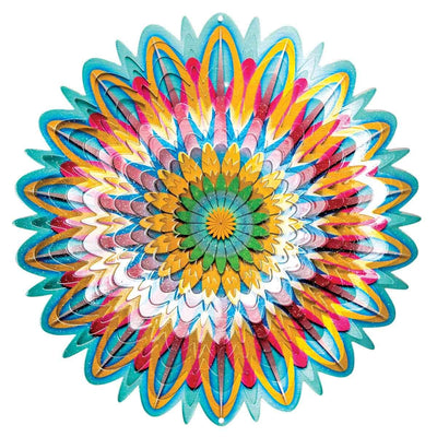 12-inch mandala floral metal spinner creates a mesmerizing animated effect, adding vibrant color and dynamic motion to your garden, patio, or outdoor decor.