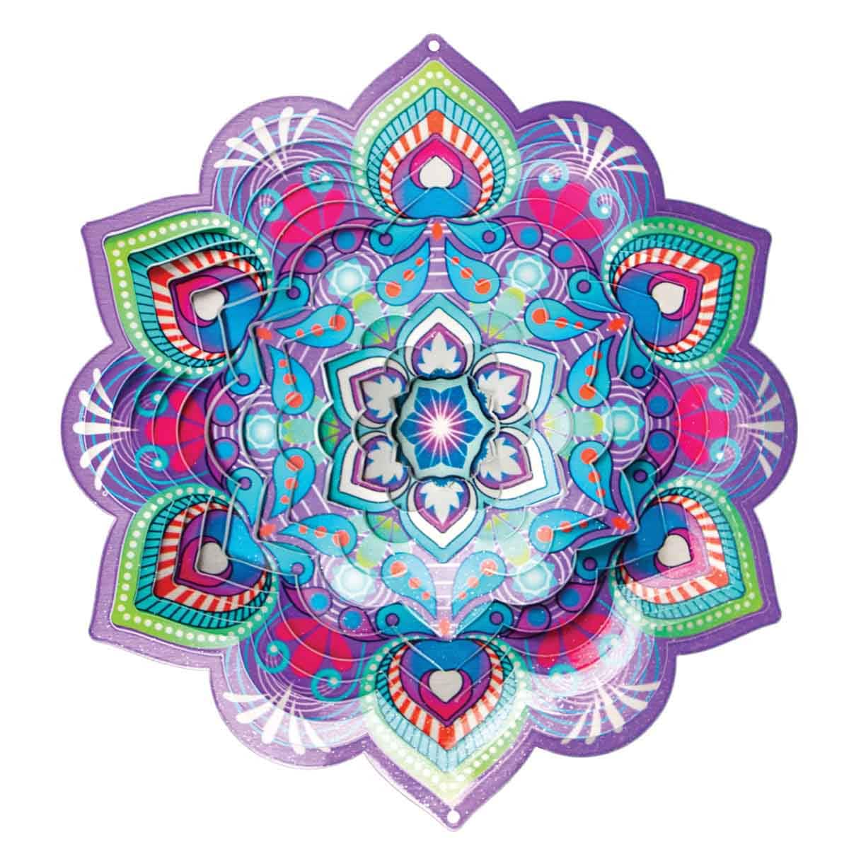 12-inch mandala lotus metal spinner creates a serene, animated motion with vibrant colors, adding peaceful elegance to your garden, patio, or outdoor decor.