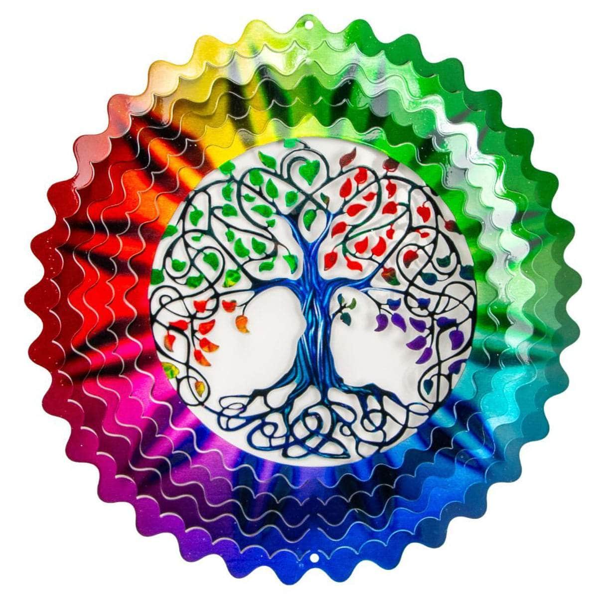 12-inch Tree of Life multi-color metal spinner features vibrant, animated motion with a meaningful design, adding dynamic beauty to your garden, patio, or outdoor decor.