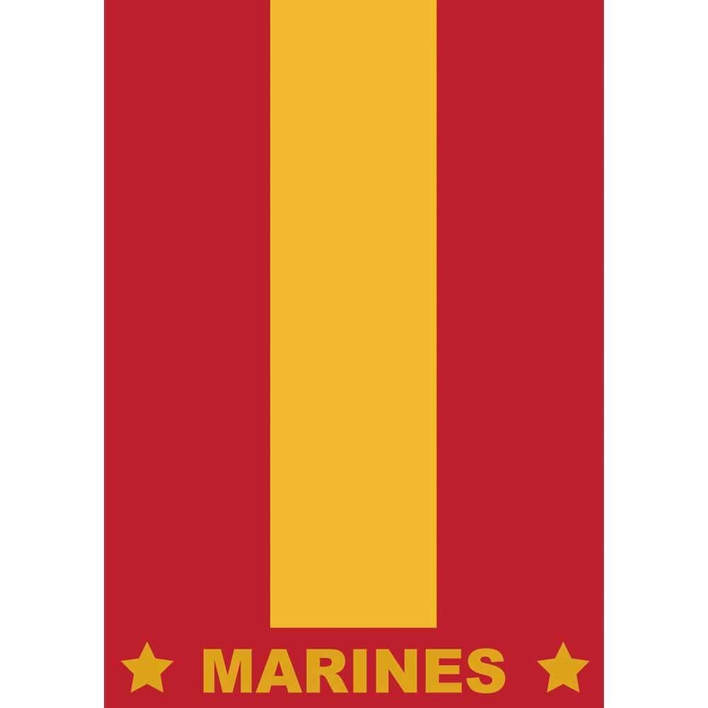 29x42 Thin Line Marines double applique house banner flag with bold red stripe on black, two-sided design, reinforced pole sleeve and hanging tab.