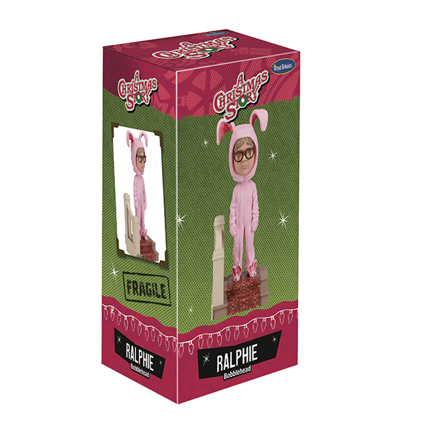 A Christmas Story Ralphie in Bunny Suit Bobblehead, a 7-inch collectible featuring Ralphie's pink bunny pajamas and memorable expression.