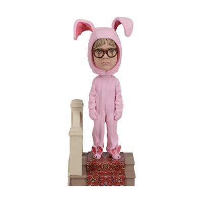 A Christmas Story Ralphie in Bunny Suit Bobblehead, a 7-inch collectible featuring Ralphie's pink bunny pajamas and memorable expression.