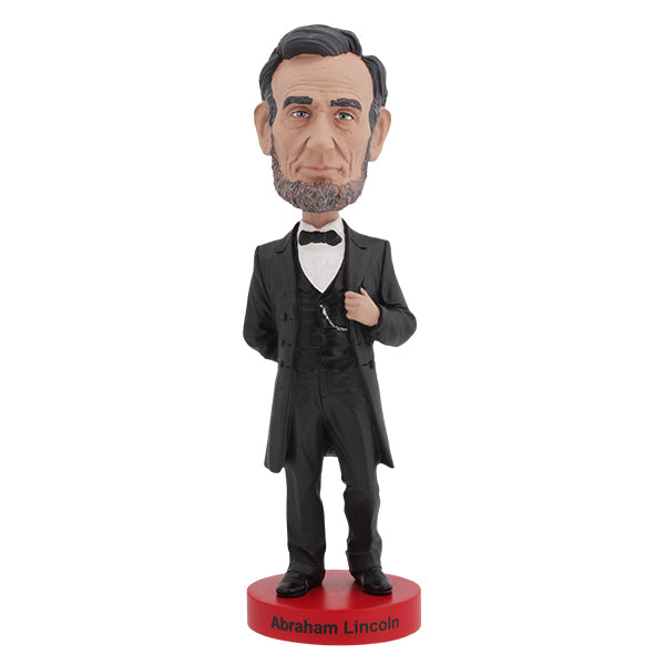 Abraham Lincoln V2 Bobblehead featuring detailed hand-painted likeness of the 16th president in a colorful collector's box.