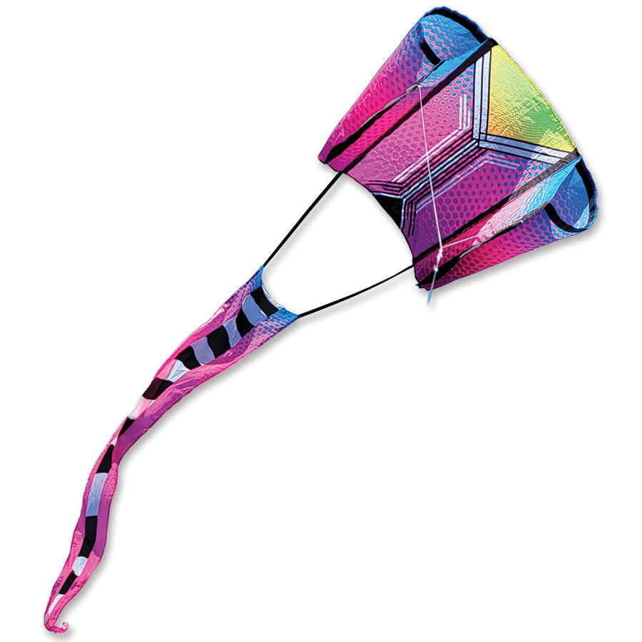 Aero Tech Power Sled 10 kite in Purple Plum flying high with a massive banner tail in a clear blue sky background.
