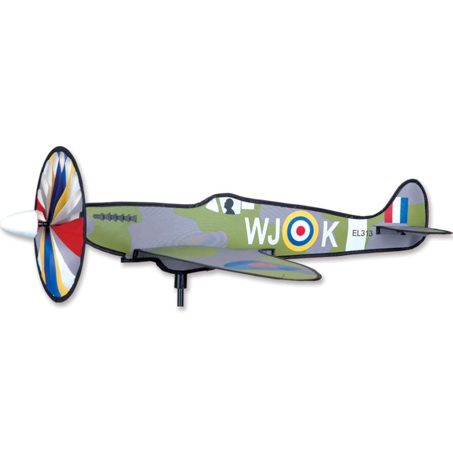 Airplane Spinner - Spitfire lawn ornament spinning gracefully in a garden setting, showcasing intricate details and vintage design.