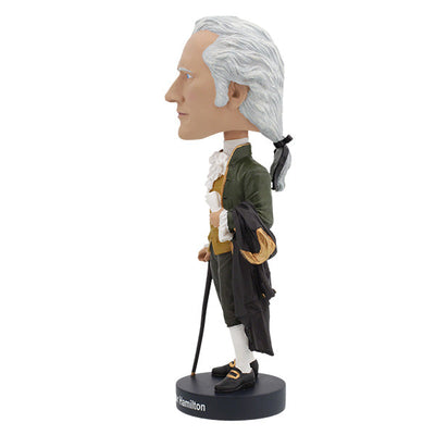 Alexander Hamilton bobblehead, approximately 7 inches tall, showcasing detailed hand-painted features and a collector's box.