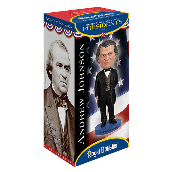 Andrew Johnson bobblehead featuring intricate detailing, hand-painted finishes, and authentic attire, representing the 17th president of the USA.