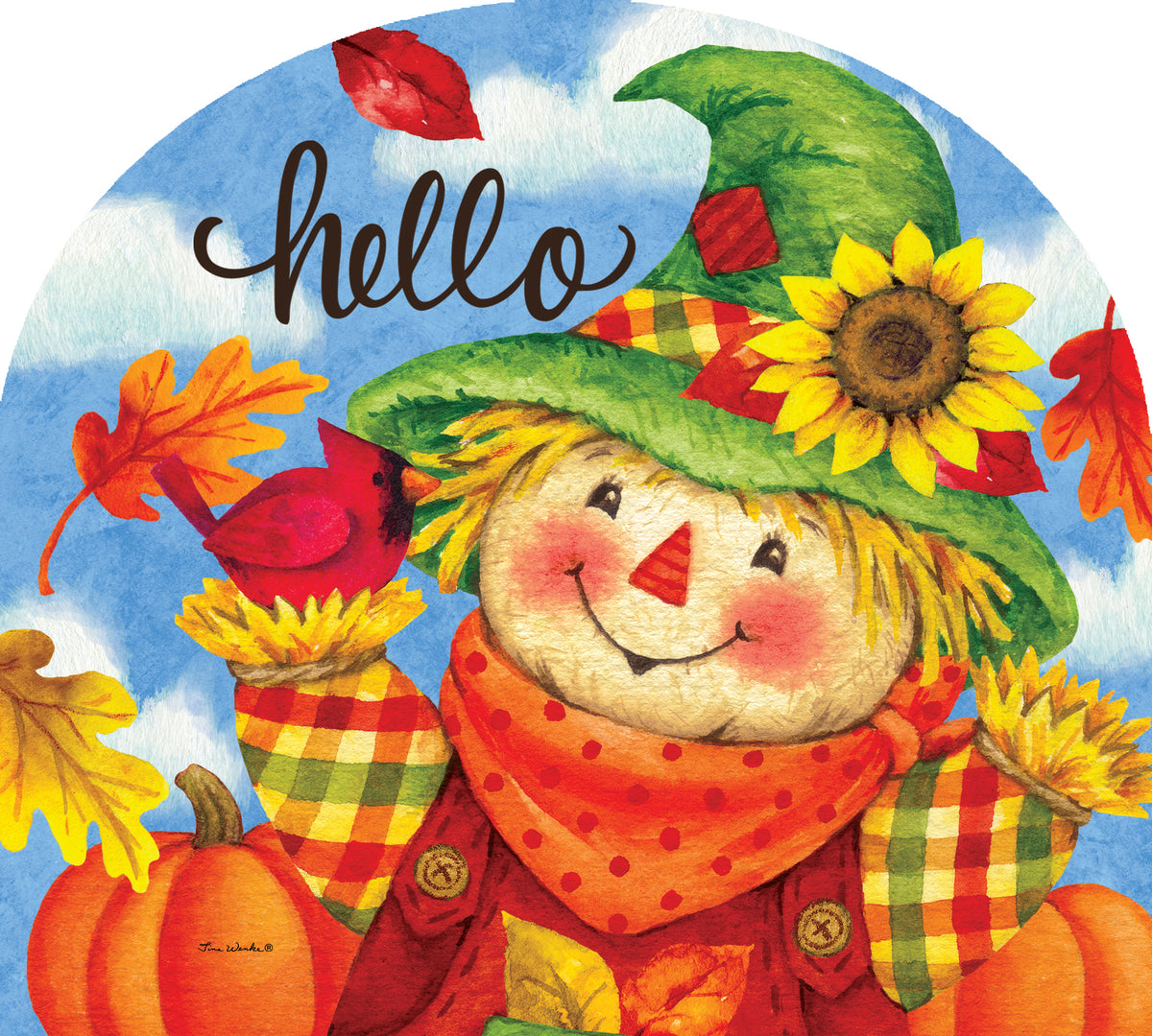 Arbor Mate-Hello Scarecrow PVC panel showcasing a playful scarecrow design, ready to brighten any garden setting.