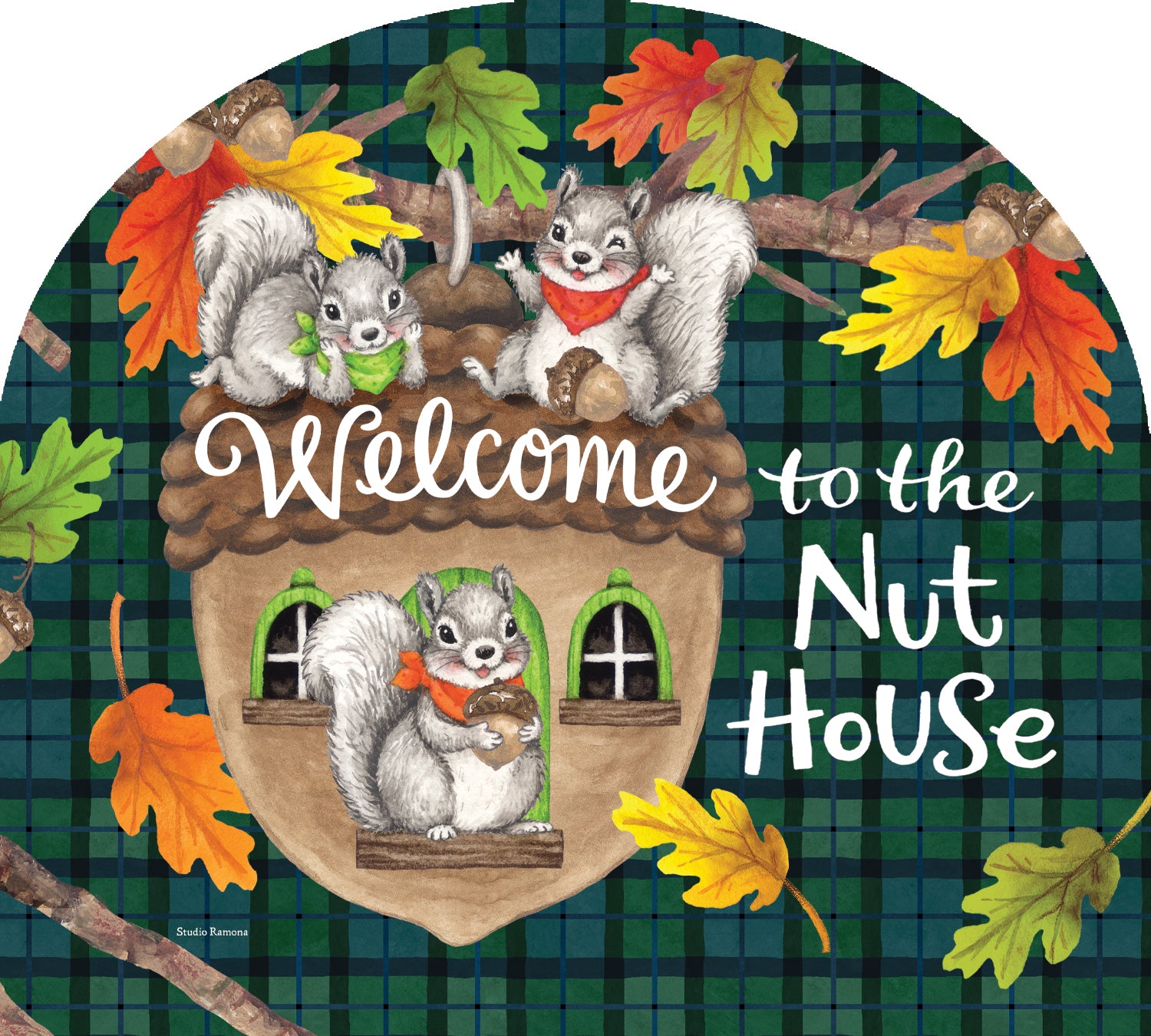 Arbor Mate-Nuthouse Squirrel decorative panel made of PVC, featuring a cheerful squirrel design in a vibrant outdoor garden setting.