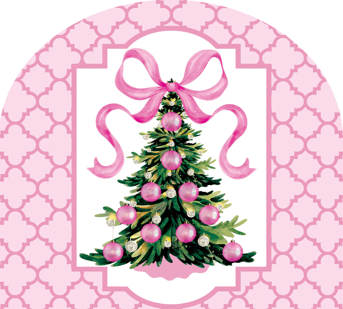 Arbor Mate-Pink Christmas Tree PVC panel, measuring 9.25 x 7.5 inches, displayed in a decorative garden setting with festive decorations.