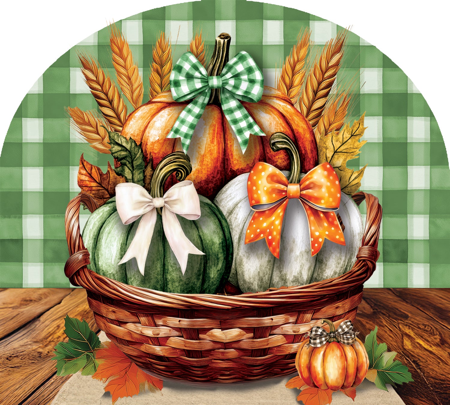Arbor Mate-Pumpkin Bows Basket, featuring a charming pumpkin design with bows, displayed filled with seasonal decorations in a cozy home setting.