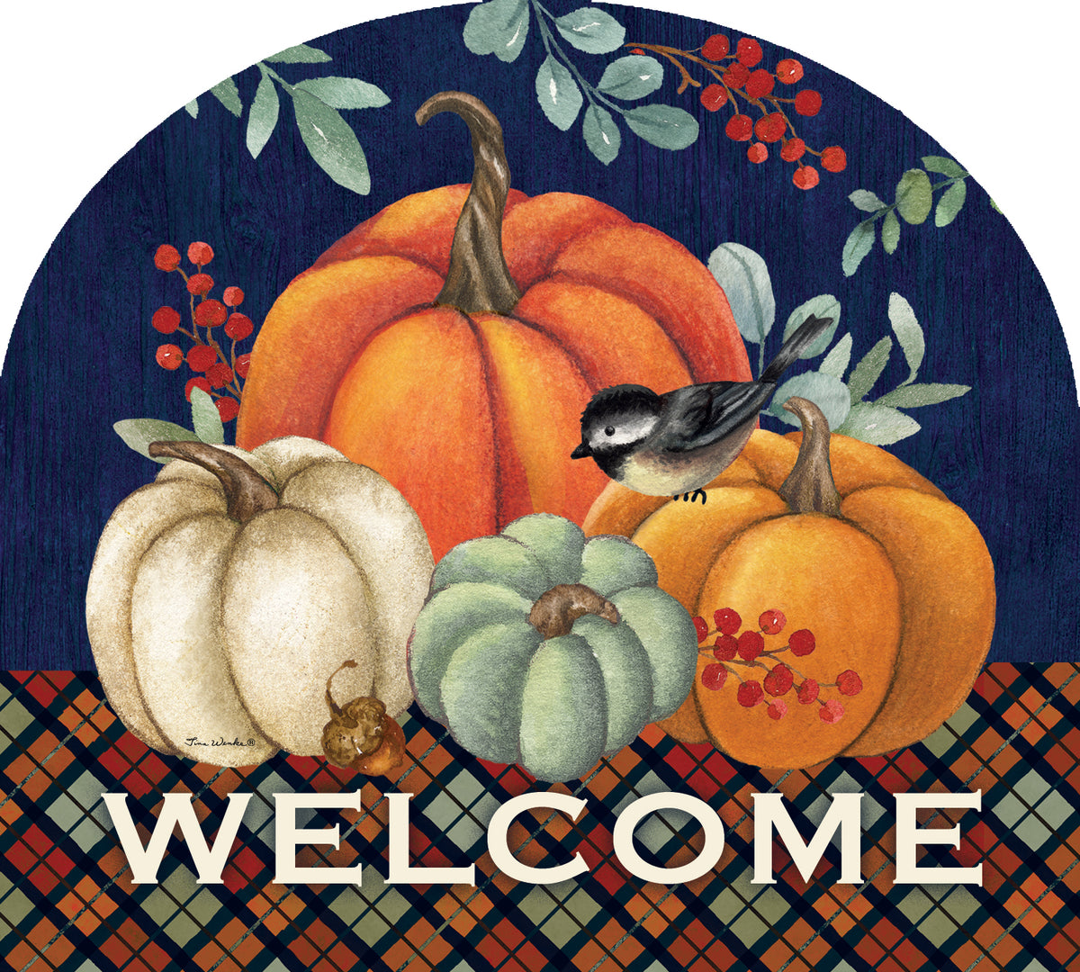 Arbor Mate-Pumpkin Home decorative panel featuring a vibrant pumpkin design displayed in a garden setting during autumn.