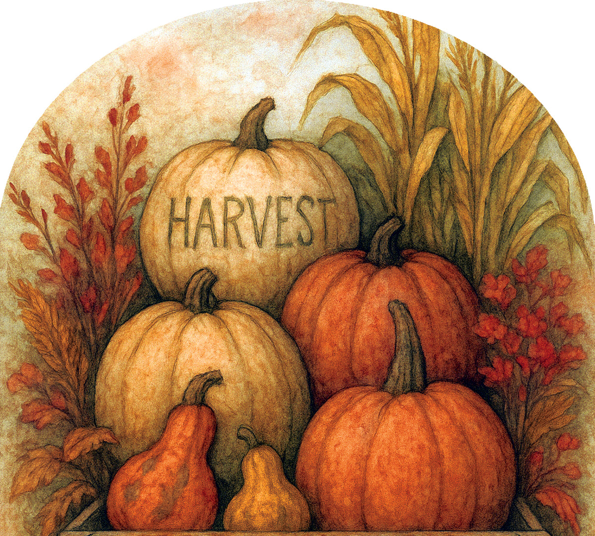 Arbor Mate-Rustic Pumpkins decorative panels in vibrant colors displayed in a garden setting, showcasing fall and Thanksgiving themes.