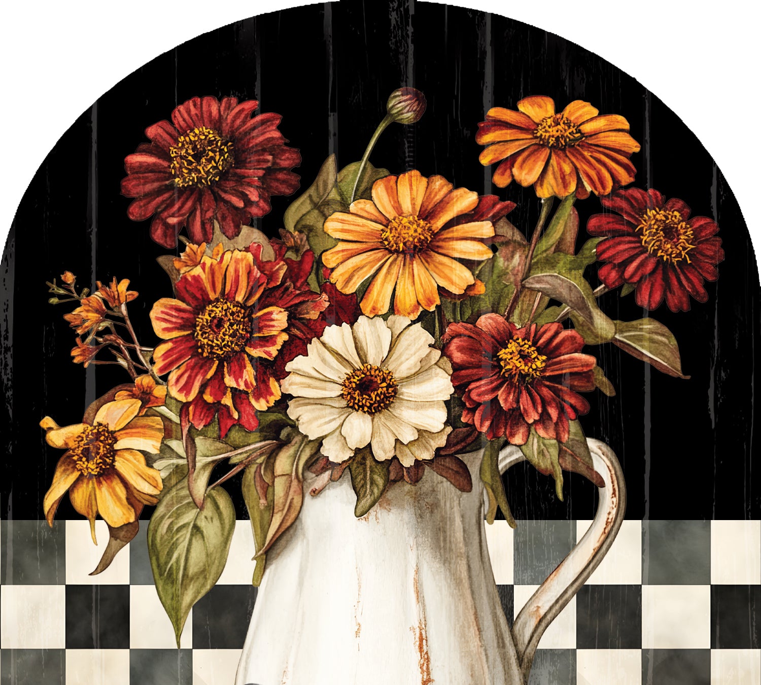 Arbor Mate Vintage Fall Flowers panel, 9.25x7.5 inches, with colorful autumn floral design displayed in an outdoor garden setting.