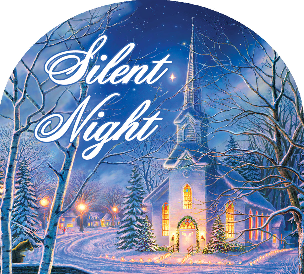 Arbor Mate Winter Church decorative panel measuring 9.25 x 7.5 inches, showcasing a winter church scene in an outdoor garden setting.