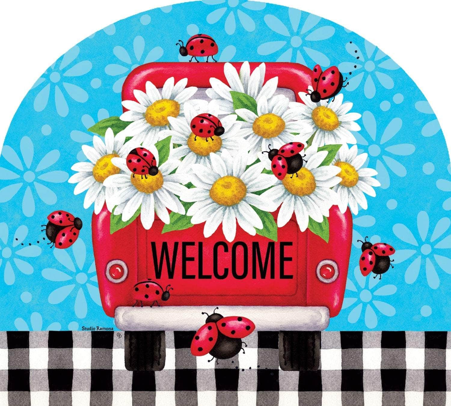 Arbor Mates - Daisy Truck 9.25" x 7.5" PVC panel, durable and weatherproof, designed to fit perfectly with the Arbor Mate Holder for whimsical outdoor décor.