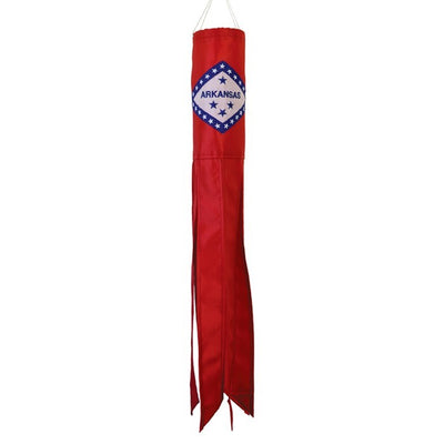 Arkansas 18-inch windsock featuring colorful applique design and embroidered accents, perfect for outdoor decoration or showing state pride.