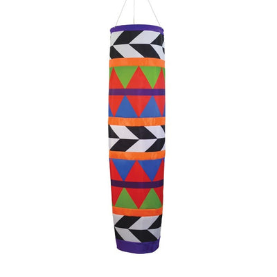 Arrow 41-inch Cone Windsock featuring a rainbow design, displayed outdoors against a clear sky, showcasing its conical shape.