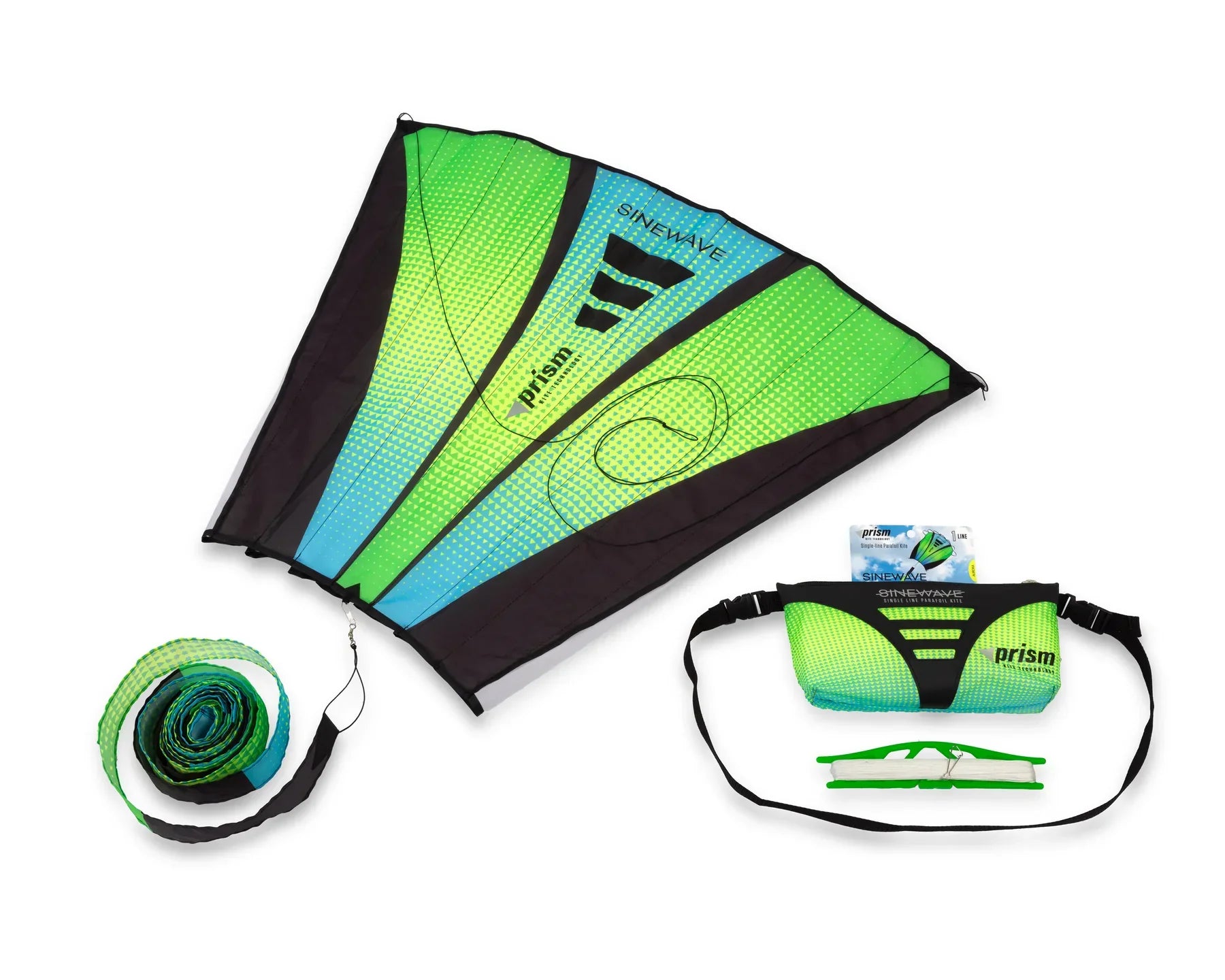 Sinewave kite with colorful parafoil design, smooth wave-like motion, and detachable tail—durable, frameless outdoor fun for flyers of all skill levels.