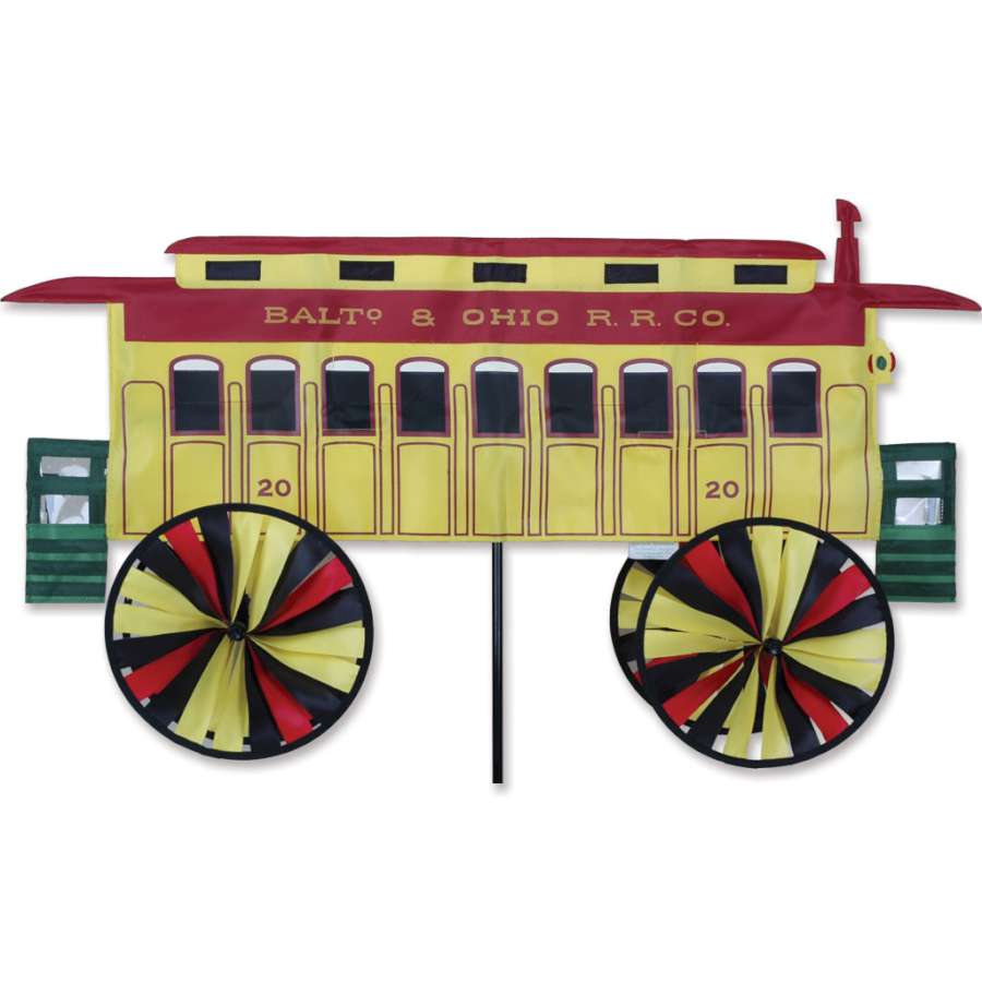 B&O Passenger Spinner showcasing detailed graphics of vintage locomotives, elegantly spinning in a display setting, celebrating railroad history.