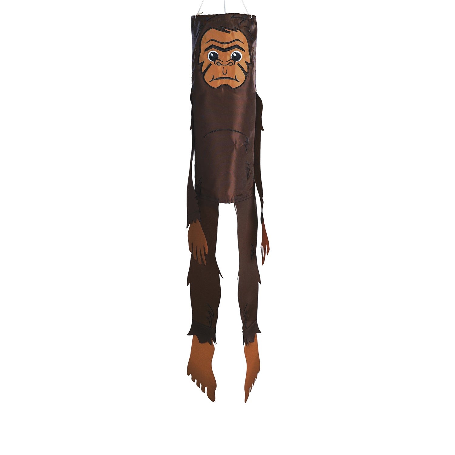 Baby Bigfoot 30" Breeze Buddy windsock featuring adorable applique and embroidery details, swaying gracefully in a garden setting.