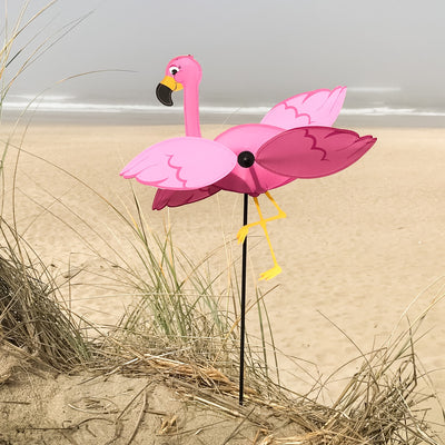 This Baby Flamingo Whirligig features an adorable pink flamingo design with spinning wings, bringing lively charm to gardens, flower pots, or patios.
