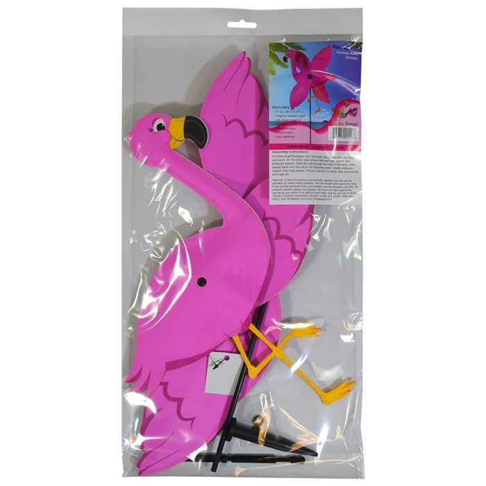 This Baby Flamingo Whirligig features an adorable pink flamingo design with spinning wings, bringing lively charm to gardens, flower pots, or patios.