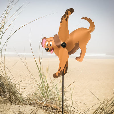 Alt text: Baby Puppy Whirligig garden spinner featuring an adorable puppy design, brightly colored and spinning in an outdoor setting, ideal for pet lovers.