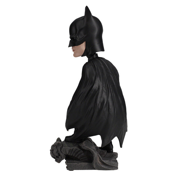Batman bobblehead featuring Robert Pattinson in an armored suit, standing 8 inches tall on a sturdy base, ideal for display.