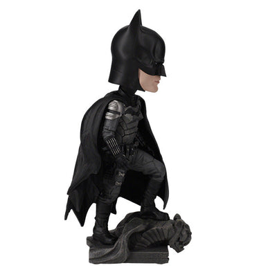 Batman bobblehead featuring Robert Pattinson in an armored suit, standing 8 inches tall on a sturdy base, ideal for display.