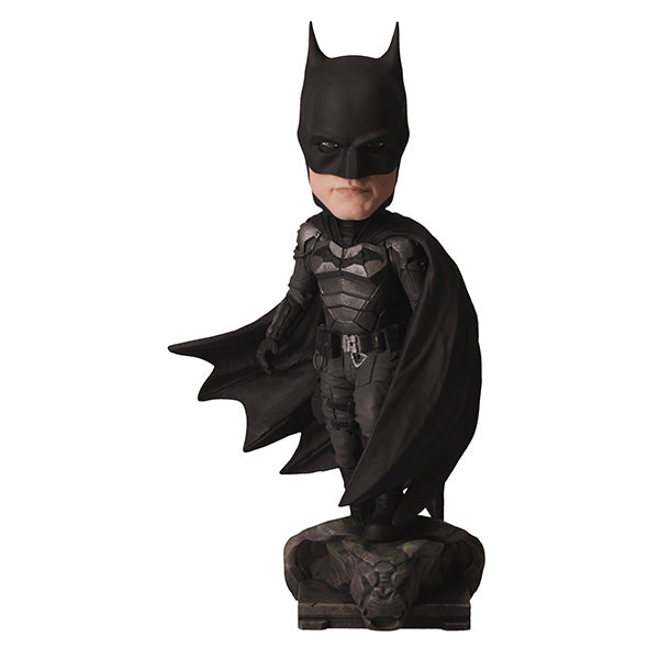 Batman bobblehead featuring Robert Pattinson in an armored suit, standing 8 inches tall on a sturdy base, ideal for display.