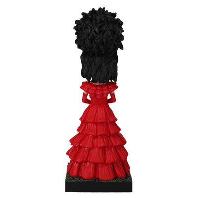 Beetlejuice Lydia Deetz Bobblehead standing 8.25 inches tall, featuring intricate details of her Red Wedding Dress, showcasing gothic elegance.