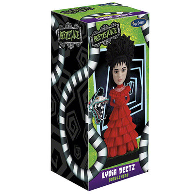 Beetlejuice Lydia Deetz Bobblehead standing 8.25 inches tall, featuring intricate details of her Red Wedding Dress, showcasing gothic elegance.