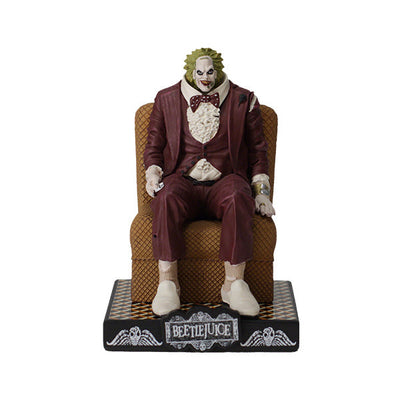 Beetlejuice Shrunken Head Bobblehead, capturing the iconic character with vibrant colors and fine detail, showcased in a collector's box.