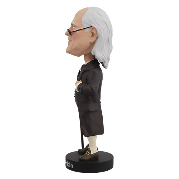 Ben Franklin V2 bobblehead, an 8-inch lifelike representation of the Founding Father, beautifully hand-painted in a detailed collector's box.