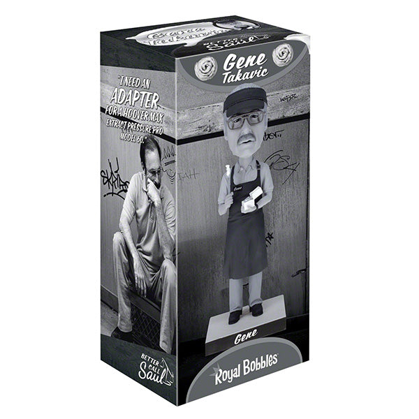 Better Call Saul Gene Takavic Bobblehead, standing 7 inches tall, featuring detailed hand-painted likeness and premium materials in a collector's box.