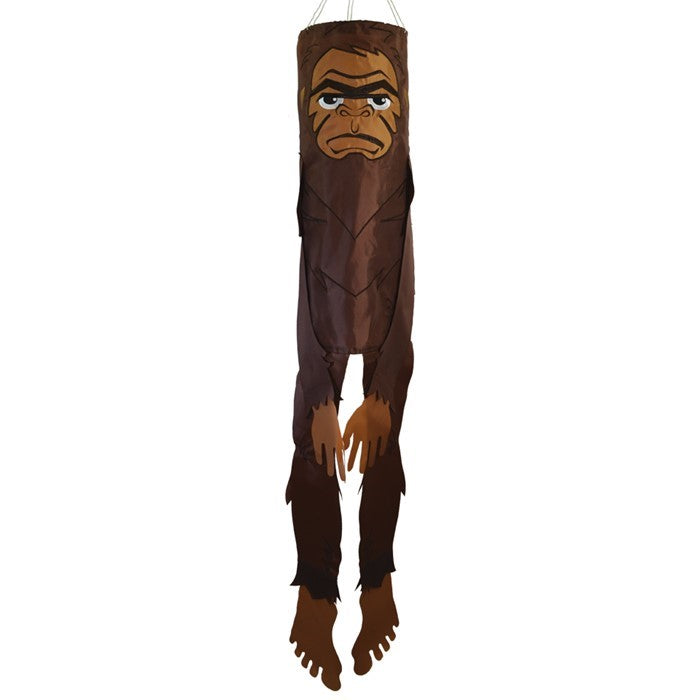 Bigfoot 50" Breeze Buddy windsock swaying in the outdoor breeze, showing its playful design and embroidered details, perfect for outdoor decor.