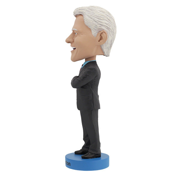 Bill Clinton Bobblehead standing 8 inches tall, featuring detailed likeness and colorful base, ideal for collectors and political memorabilia fans.