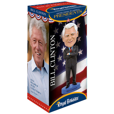 Bill Clinton Bobblehead standing 8 inches tall, featuring detailed likeness and colorful base, ideal for collectors and political memorabilia fans.