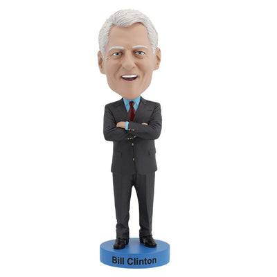 Bill Clinton Bobblehead standing 8 inches tall, featuring detailed likeness and colorful base, ideal for collectors and political memorabilia fans.