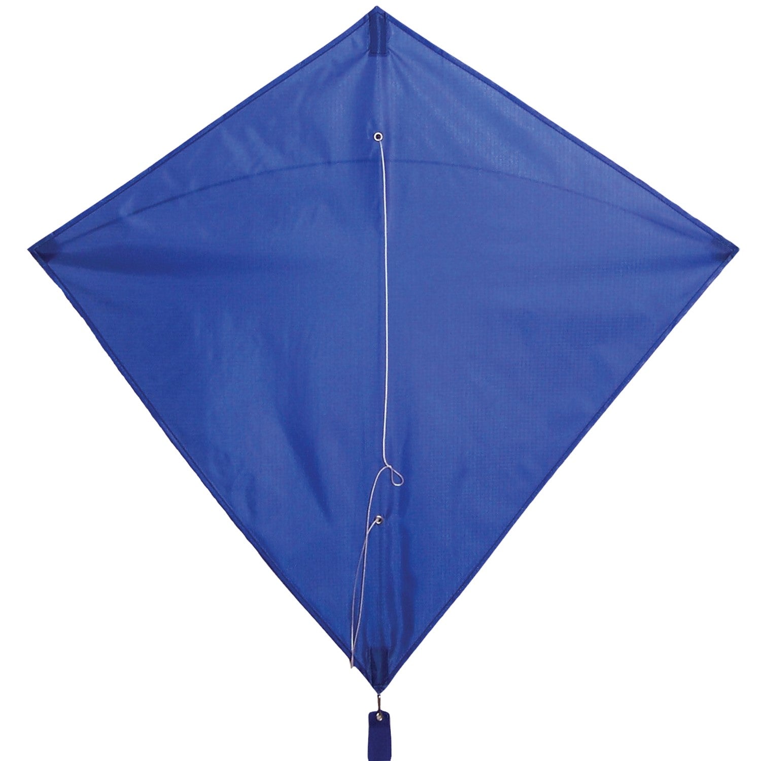 Blue Colorfly 30-inch Diamond Kite with three tails soaring against a clear blue sky, showcasing its vibrant color and durable design.