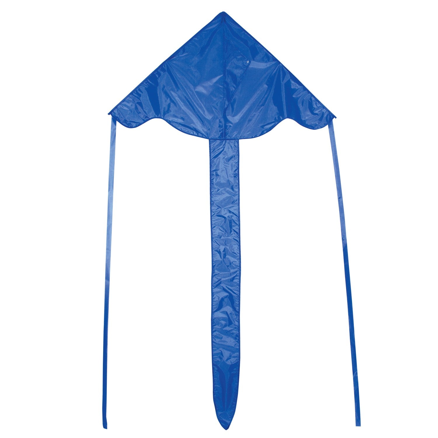 Blue Colorfly 43 inch Fly-Hi Kite soaring in the sky, featuring a solid blue design, crafted for easy flying and outdoor enjoyment.