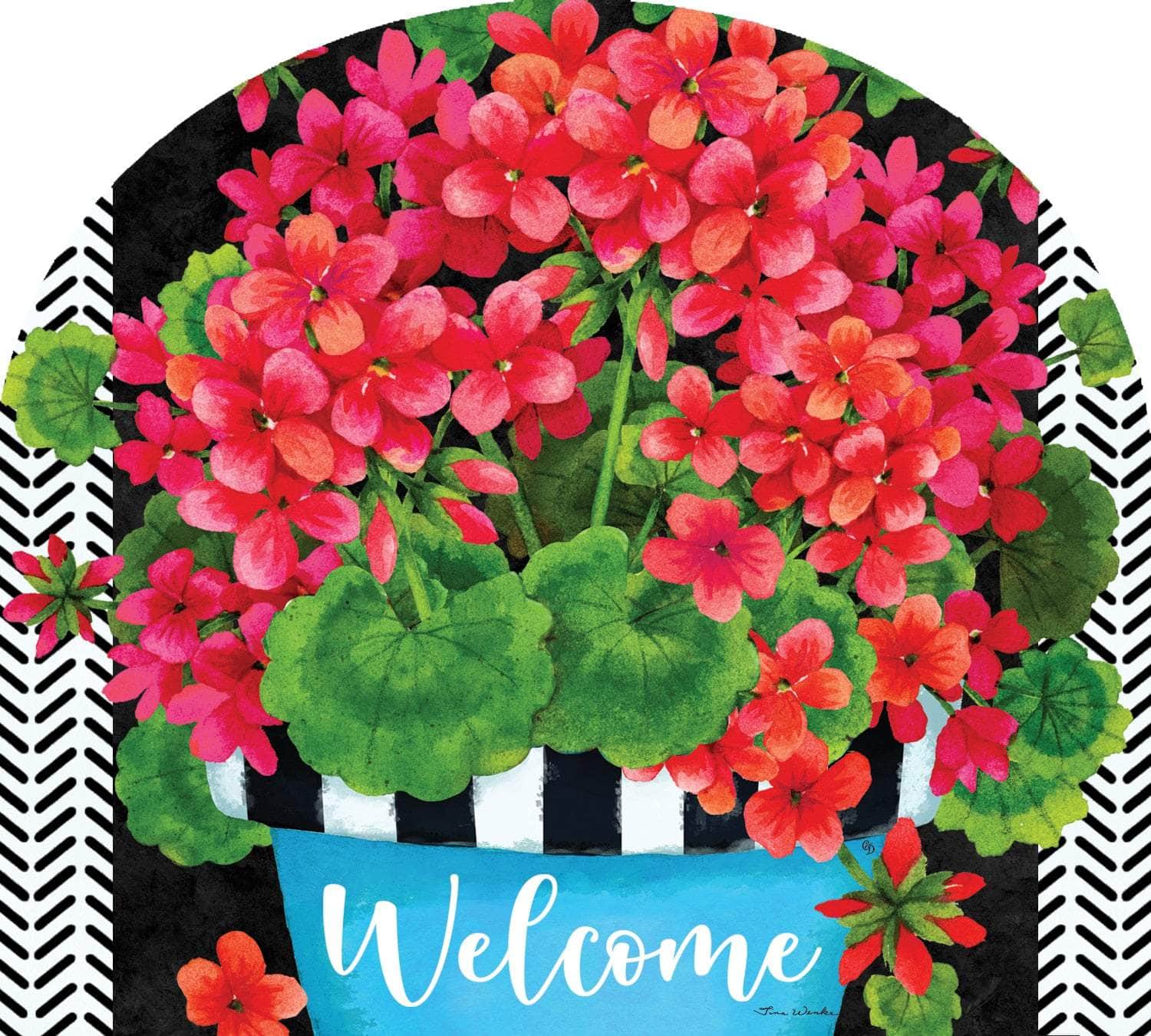 Blue Pot Geranium Arbor Mate 9.25" x 7.5" PVC panel, durable and weatherproof, perfectly fits the Arbor Mate Holder for elegant outdoor décor.