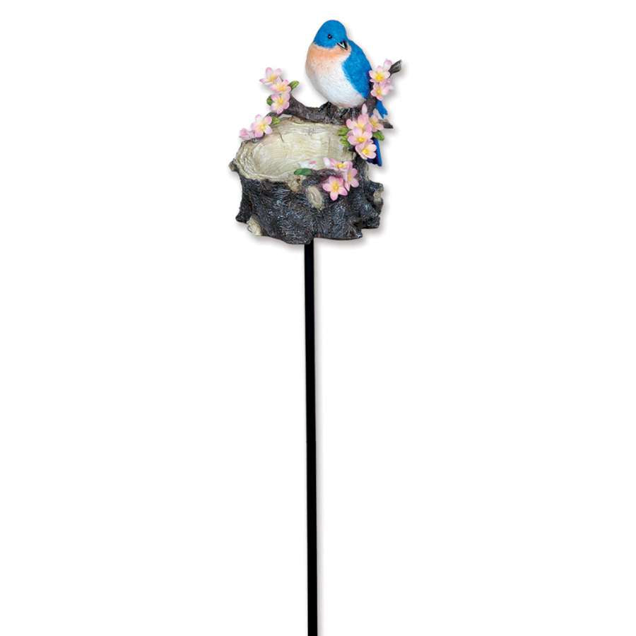 Bluebird Bird Feeder with collapsible poles, made of durable polyresin, set in a garden area to attract bluebirds and enhance outdoor charm.