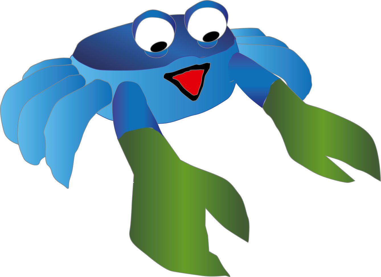 Compact blue and green bouncing crab kite accessory designed to hop and move in stronger breezes for playful beach and lawn displays.