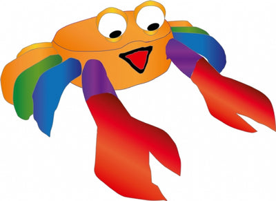 Bouncing Buddy Billy the Crab Gold/Rainbow made from ripstop nylon, designed to bounce in the wind as a kite accessory or ground-staked outdoor decoration.