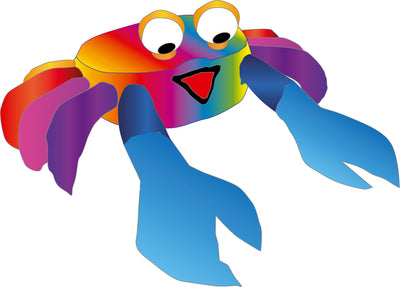 Compact rainbow bouncing crab kite accessory designed to hop and move in the wind, adding playful color and motion to beach and lawn displays.