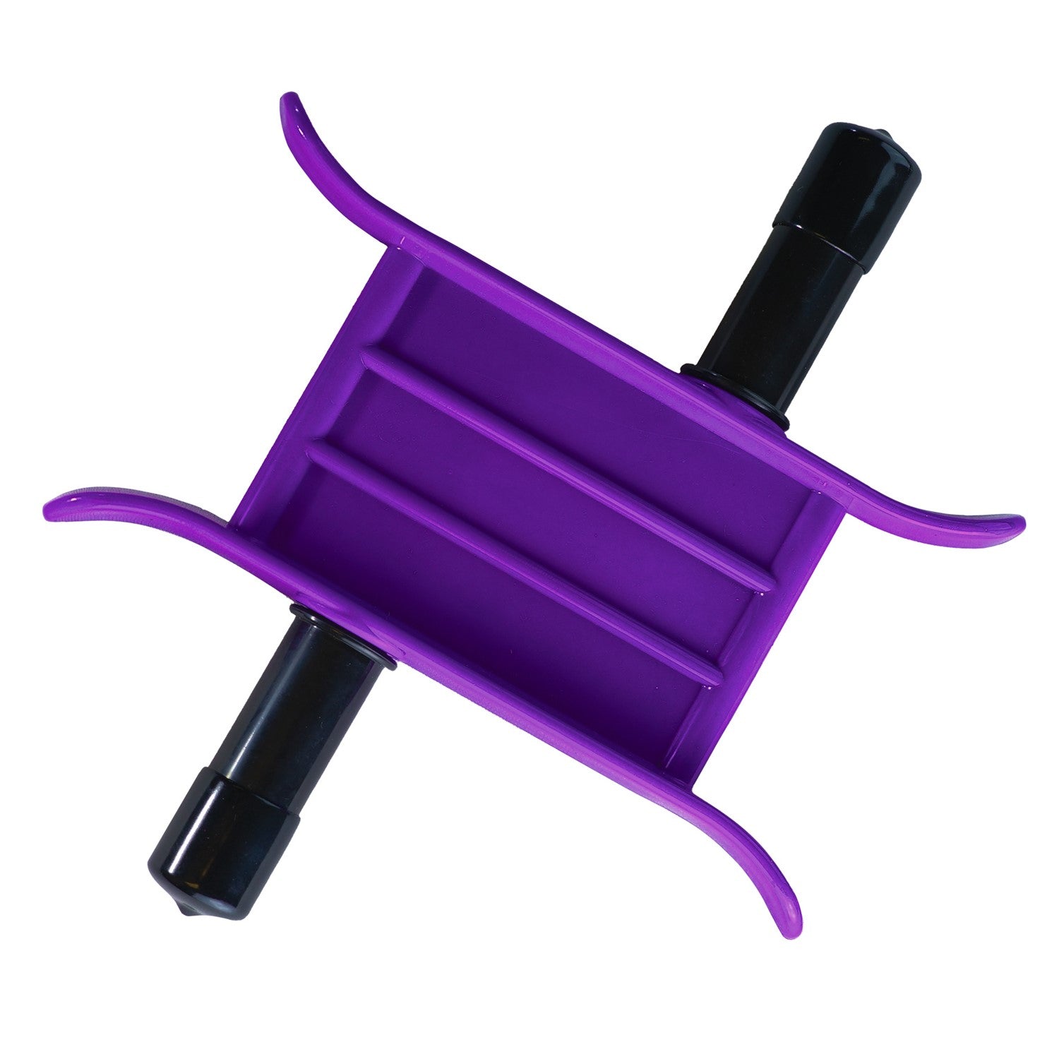 Breezy WinderTM Purple featuring a solid plastic body and pedal mechanism for easy kite line management, displayed against a clear blue sky.